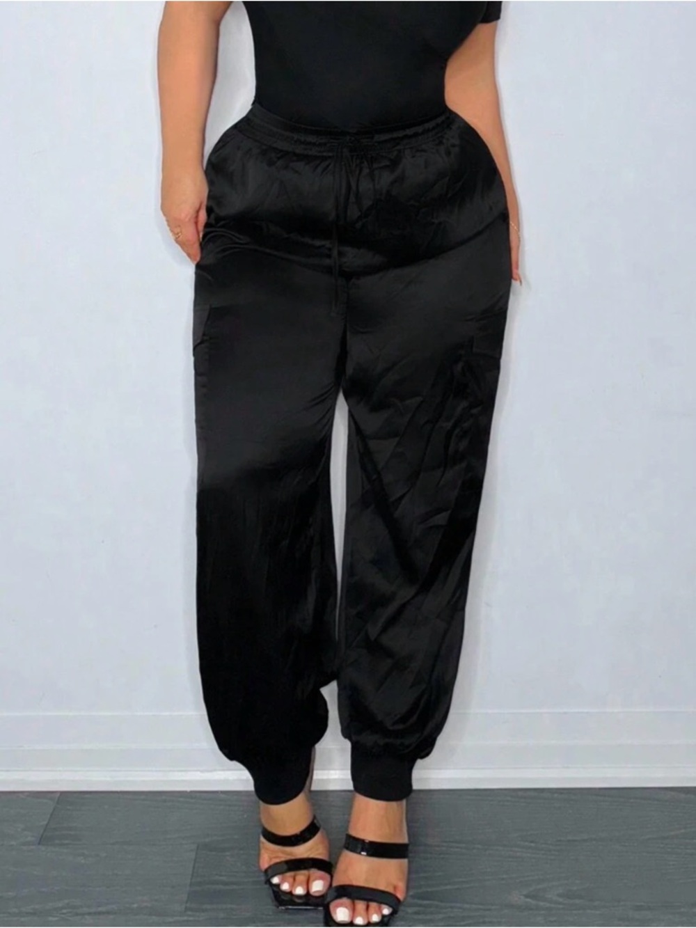 Black Satin Jogger Pants - Women's Relaxed Fit